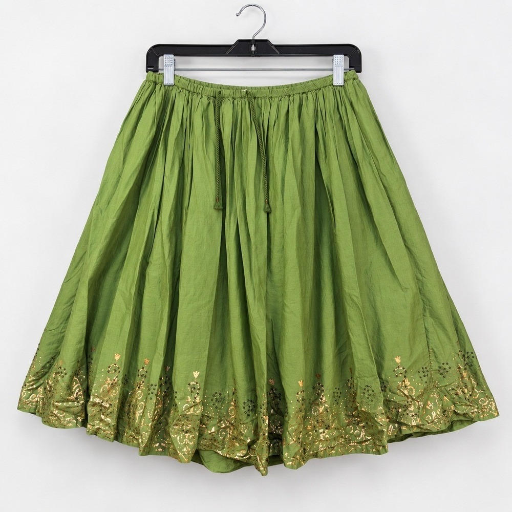 Gap Skirt Womens 2XL Green Gold Boho Metallic Embellished India Boho Cotton